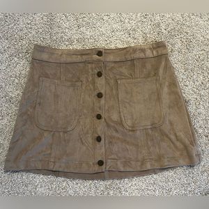 Altar’d State Tan Button-up Suede Skirt